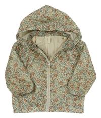 Smetanová květinová šusťáková jarní bunda s kapucí H&M