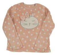 Ružová chlpatá mikina s bodkami a mačičkou