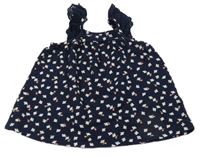 Tmavomodrý top s vtáčky a kvetinami Orchestra