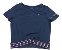 Tmavomodro-ružové športový funkčný crop top s hviezdami Primark
