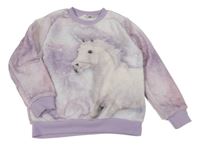 Bílo-lila chlpatá mikina s koněm H&M
