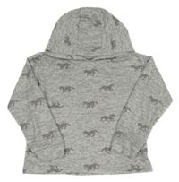 Svetlosivý melírovaný sveter s jednorožcami a kapucňou Tu