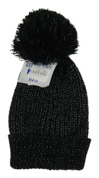 Nové - Čierno-biela melírovaná čapica s brmbolcom