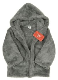 Nové - Sivý chlpatý cardigan s kapucňou