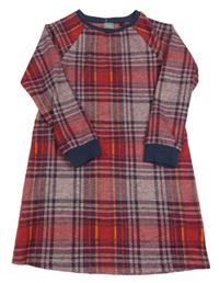 Fialovo-červeno-tmavomodré kockované úpletové šaty Next