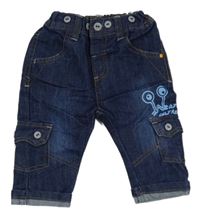 Tmavomodré rifle s vreckami a potlačou Ergee