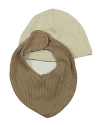 2set - Béžová čepice + hnědý slinták