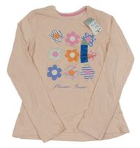 Nové - Svetloružové tričko s kvietkami Primark