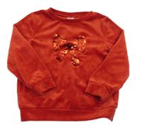 Červená zamatová mikina s mašlí z flitrů Pep&Co