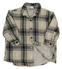 Šedo-černá kostkovaná zateplená košilová bunda