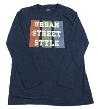 Tmavomodré melírované tričko s nápisom Yigga