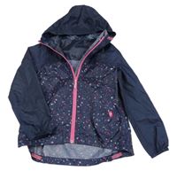 Tmavomodro-růžová vzorovaná šusťáková nepromokavá větrovka s kapucí Quechua