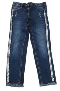 Tmavomodré skinny rifle s flitrami Next