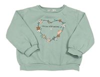 Svetlozelená oversize mikina s kvietkami C&A