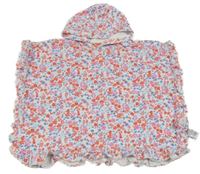 Bílo-modro-červené květované froté pončo s volánky a kapucí M&S