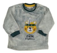 Sivo-tmavozelená chlpatá mikina s medvěďom Ergee