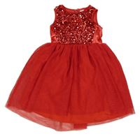 Červené sametovo/tylové šaty s flitry 