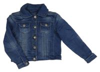 Tmavomodrá teplákovo/riflová crop bunda so cvokmi 