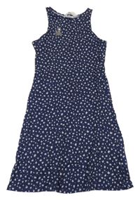 Tmavomodré květované bavlněné šaty s Wednesday H&M