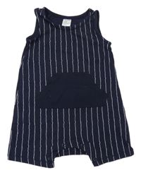Tmavomodro-bílý pruhovaný bavlněný kraťasový overal H&M