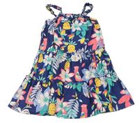 Tmavomodro-farebné kvetované šaty s papoušky M&S