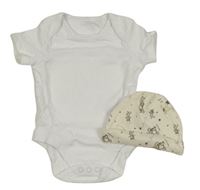 2set - Biele body + smotanová čapica s medvídkem Pú