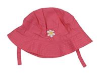 Růžový plátěný klobouk s kytičkou Mothercare 