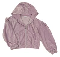 Lila zamatová rebrovaná crop mikina s kapucňou zn. Matalan