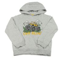 Sivá melírovaná mikina s monster truck a kapucňou