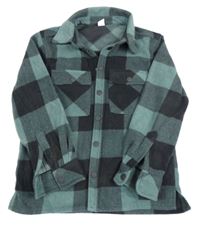 Zeleno-sivá kockovaná fleecová košeľová bunda Yigga
