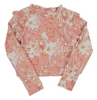 Růžovo-bílé UV triko s potiskem a volánky