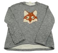 Sivá melírovaná pletená mikina s liškou z flitrů Zara