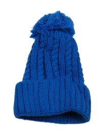 Modrá vzovovaná pletená čapica s brmbolcom