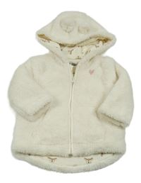 Smetanová chlupatá propínací mikina se srdíčkem a kapucí Dopodopo