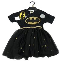 Nové - Kostým - Černé bavlněno/tylové šaty s Batmanem + plášť