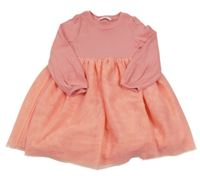 Broskvové bavlněno/tylové šaty M&S