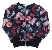 Tmavomodrá prešívaná prepínaci mikina s kvetmi M&Co.