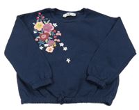 Tmavomodrá oversize mikina s květy C&A