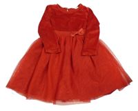 Červené sametovo/tylové šaty s mašlou Kiki&Koko