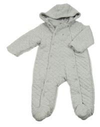 Sivá melírovaná bavlnená prešívaná zateplená kombinéza s kapucňou John Lewis