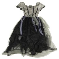 Kockovaným - Stříbrno-čierne saténovo/tylové šaty