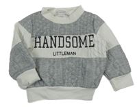 Sivo-biela pruhovaná mikina s nápisom