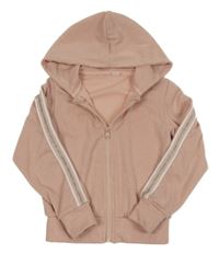 Svetloružová trblietavá prepínaci mikina s pruhmi a kapucňou Zeeman