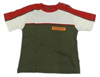 Olivovo-bílo-červené tričko s nášivkou Pulcino