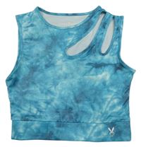 Tyrkysový batikovaný sportovní crop top s průstřihy Cardio Bunny 