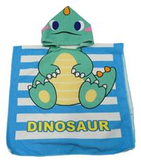 Modro-biele froté osuškové pončo s dinosaurom a kapucňou