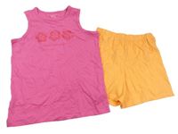 2Set - Tmavoružový top s květy + oranžové kraťasy PRIMARK