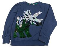 Tmavomodrá mikina s dinosaurem z překlápěcích flitrů H&M