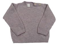 Fialovo-šedý melírovaný žebrovaný vlněný oversize svetr H&M
