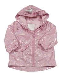 Světlerůžová třpytivá nepromokavá podzimní bunda s kapucí - jednorožec PRIMARK